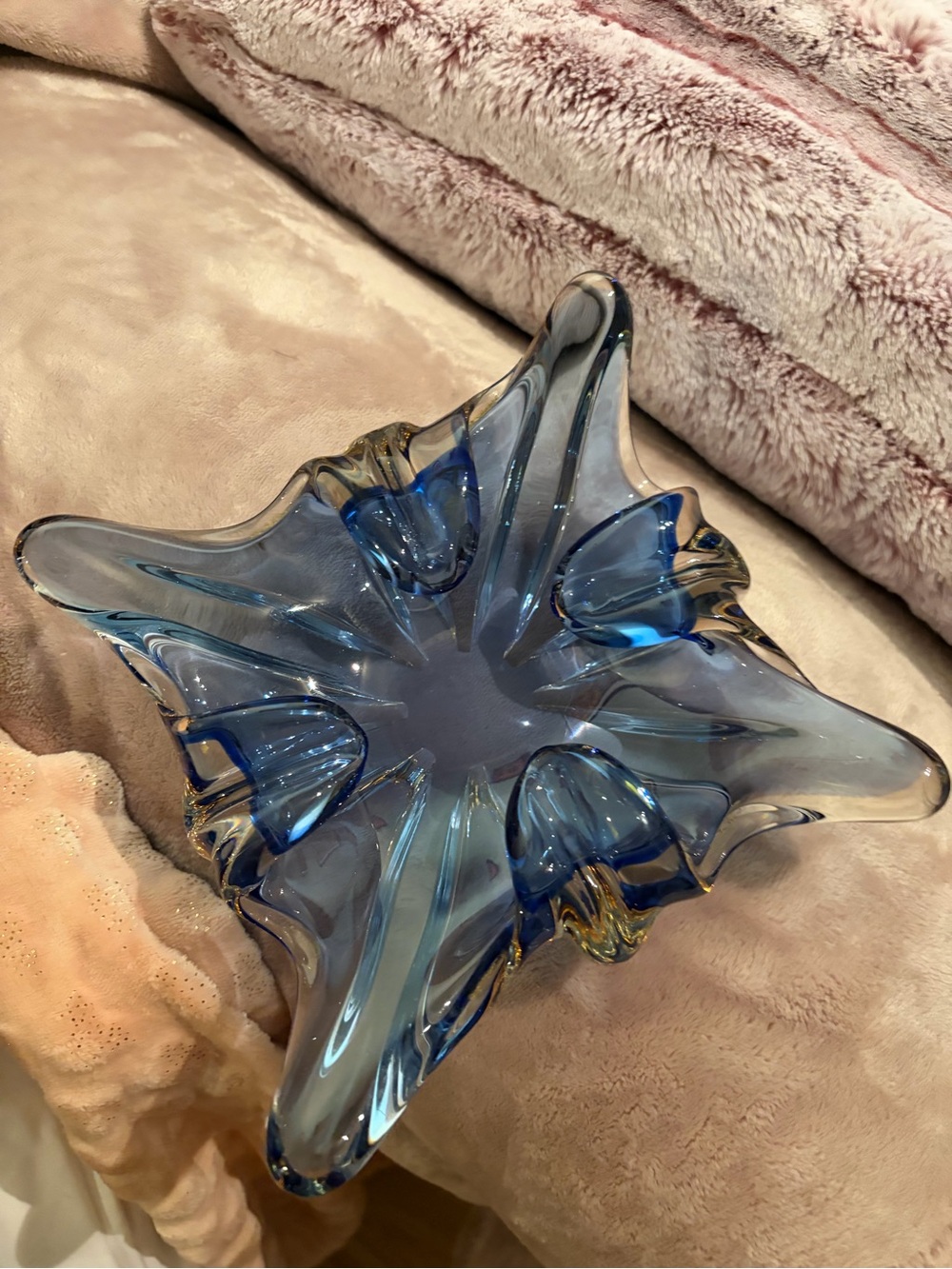 Blue Hand-Blown Glass Decorative Bowl - Home Art